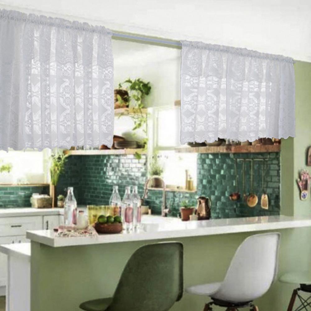 Paravent en dentelle à motif délicat de fleurs, 3 tailles, blanc et bleu, pour fenêtre de balcon, rideau court en gaze, cantonnière de cuisine, décoration de maison