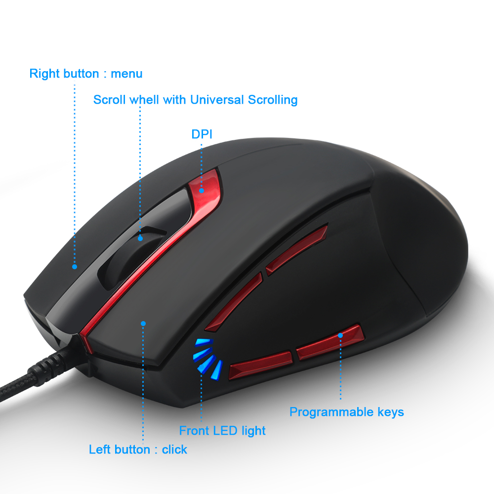 Rocketek Usb Wired Gaming Mouse 4000Dpi 7 Knoppen Optische Programmeerbare Game Muizen Met Backlight Ergonomische Voor Laptop Pc Computer