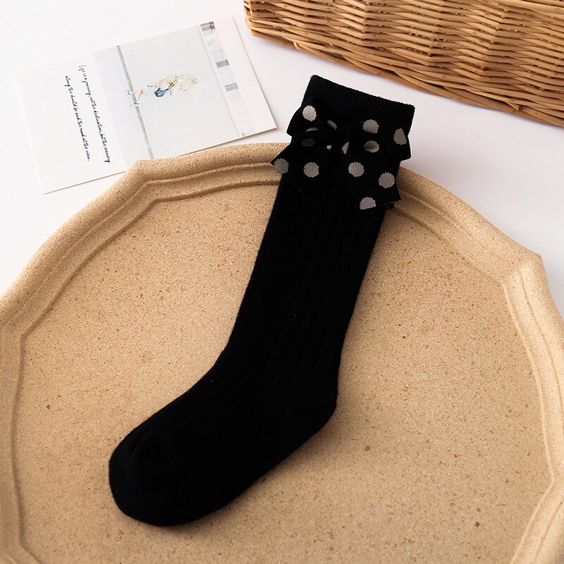 Lente Herfst Baby Sokken Warm Dot Bows Kids Meisje Kniehoge Sokken Effen Kleur Zachte Baby Peuter Lange Sokken: khiki / 0-12M