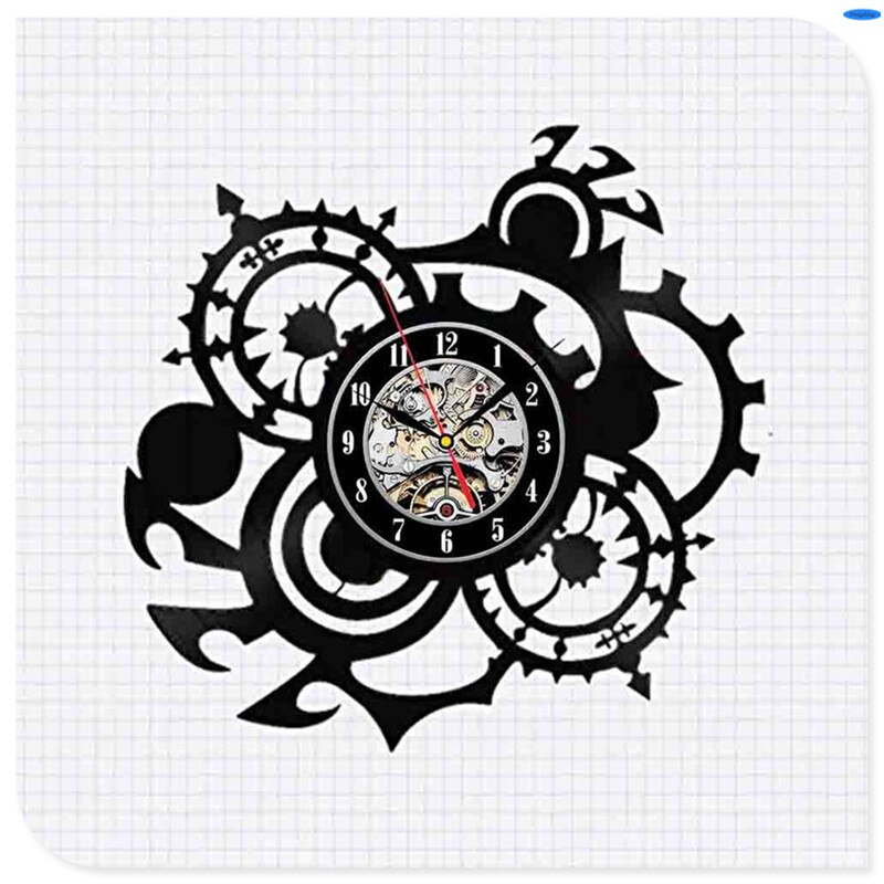 Steampunk klok uil monteur tandwielen vinyl wandklok retro gotische vintage decoratie: 2