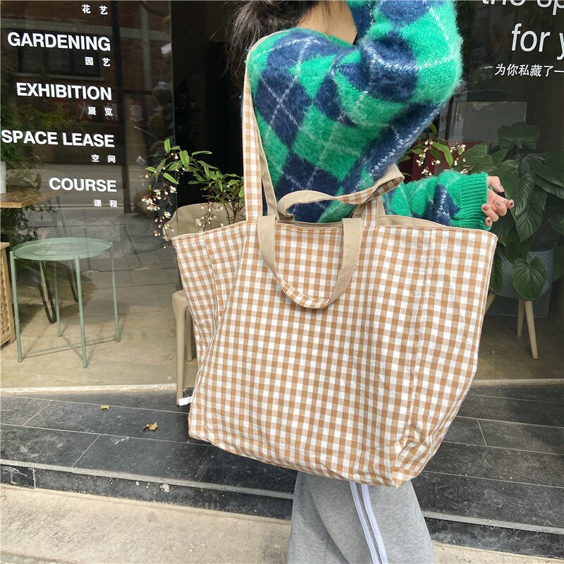 Sac à main en toile à motif écossais pour femmes, sac à épaule Double face, Vintage, grande capacité, fourre-tout