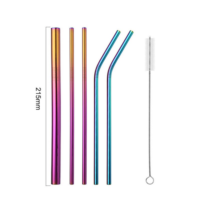 7 Pcs 304 Stainless Steel Reusable Drinking Straw Anti-slip Sturdy Bendy Straight Straw With 2 Cleaner Brushes Bar Accessories: MULTI