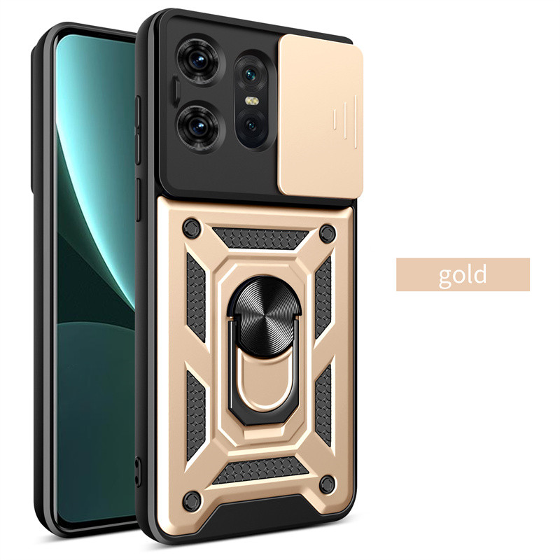 Pansercover til motorola moto edge 50 pro fusion ultra edge 40 neo med linsebeskyttelse og magnetisk ringholder.: Abs / Guld