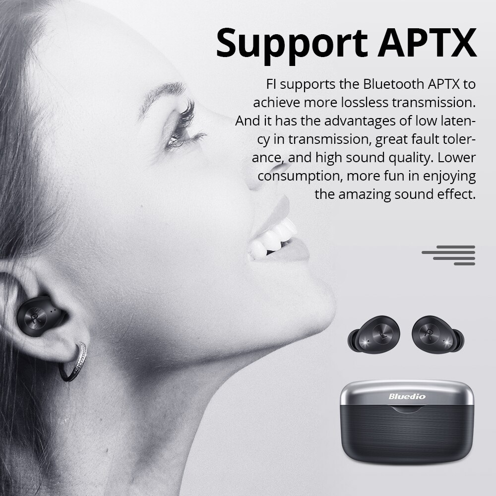 Bluedio fi bluetooth oordopjes waterdicht, echt draadloos, sport oordopjes, tws hifi aptx met microfoon, game-ervaring, in-ear touch headset