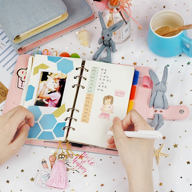 A5 A6 Kawaii mignon tissu cahier école bureau papeterie ligne vierge grille points planificateur bloc-notes 6 trous spirale anneau reliure