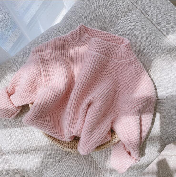 Girls Boys Knitted Sweaters Autumn Winter Full Sleeve Kids Pullover Sweater 0-6 Years QV890: Pink