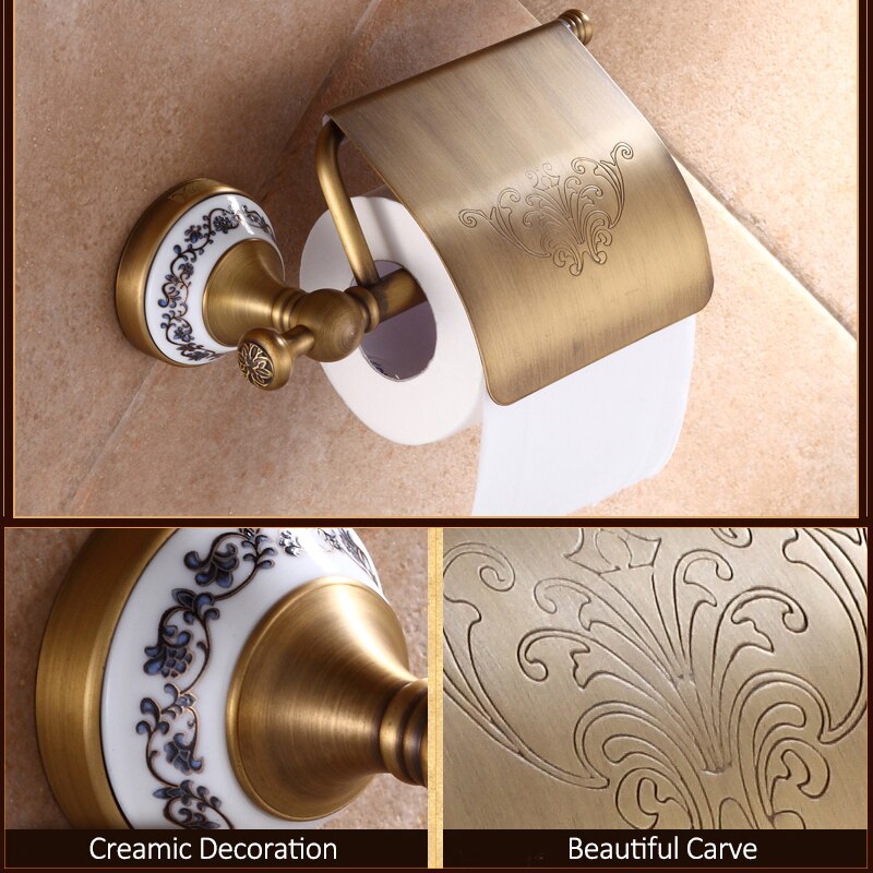 Quyanre Antique Brushed Brass & Porcelain Bathroom Hardware Towel Shelf Towel Bar Paper Holder Cloth Hook Bathroom Accessories