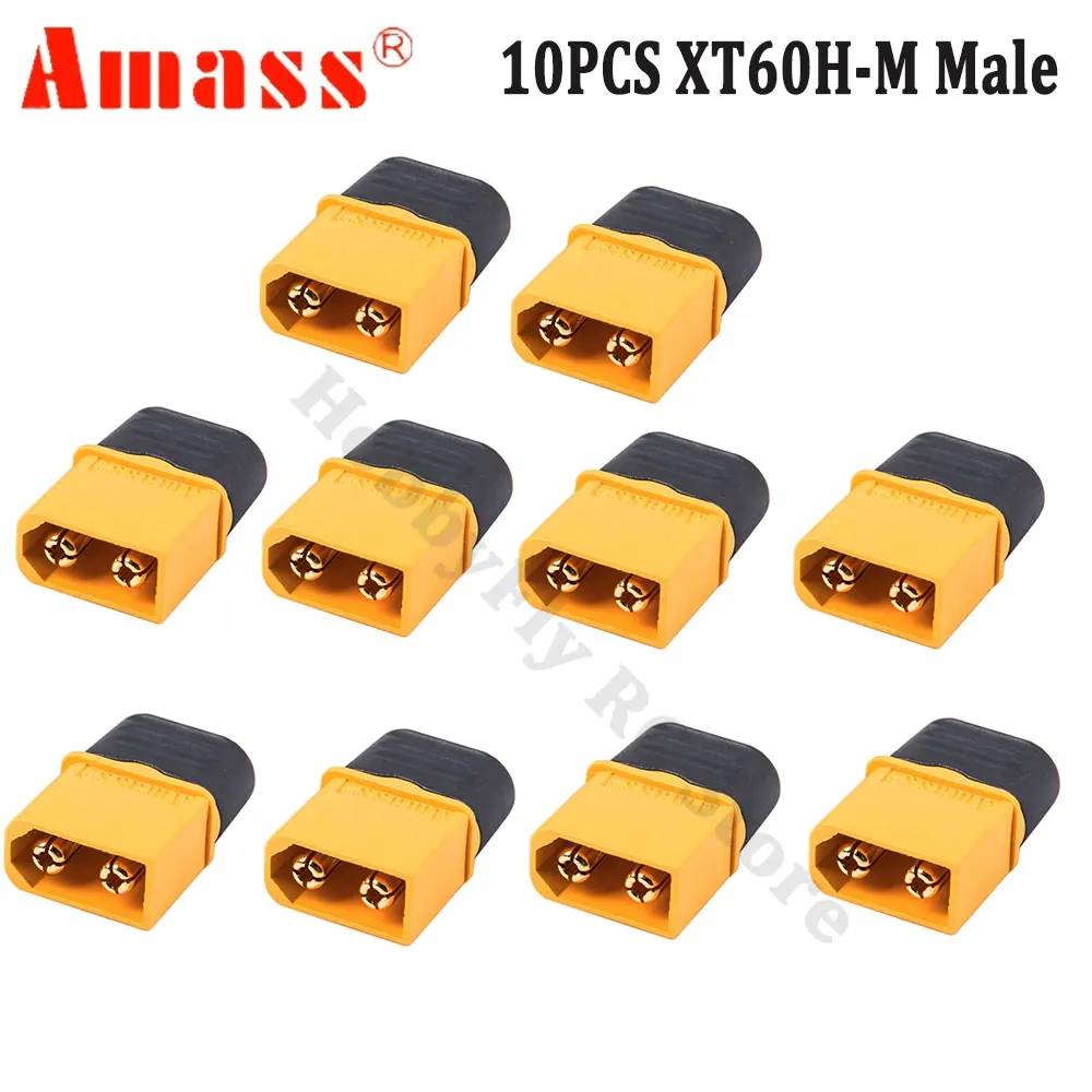 10 peças conector amass xt60h + xt60 com capa de proteção macho fêmea plugue de alimentação com bainha para bateria lipo aviões rc carros: YELLOW