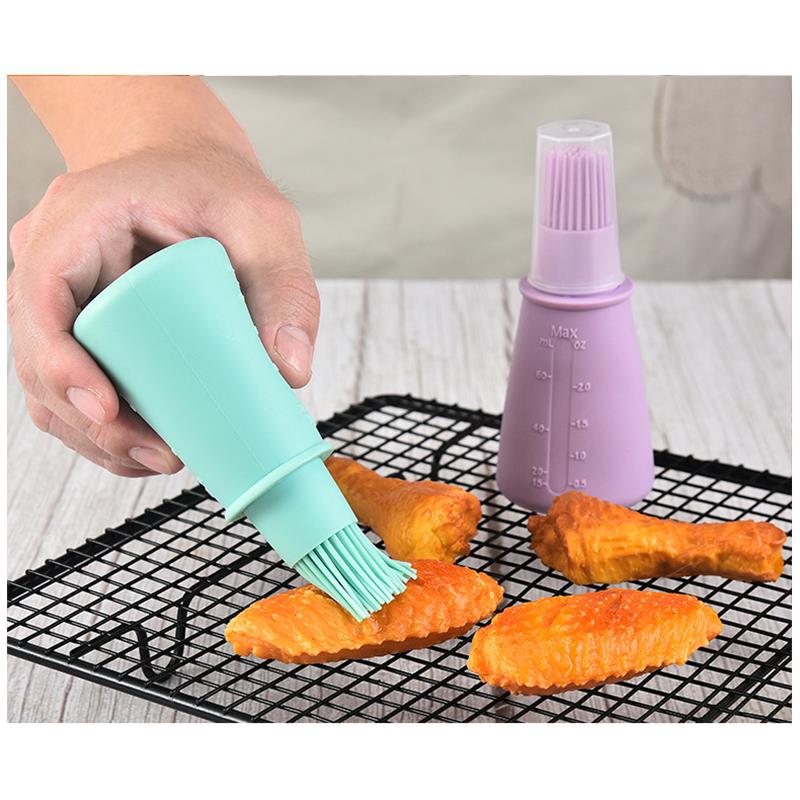 Silicone Oil Bottle Brush Multifunction Basting Brush Sauce Oil Bottle with Lid Silicone Oil Bottle Brush Kitchen Baking Coxeer