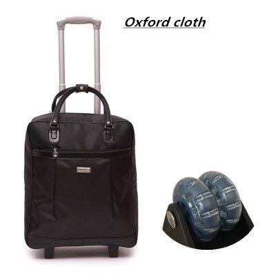 Vrouwen Reizen Bagage Koffer Bag, Cabine Waterdichte Oxford doek Rolling trolley, PU lederen Handbagage wielen Dragboxes: Oxford cloth black / 18"