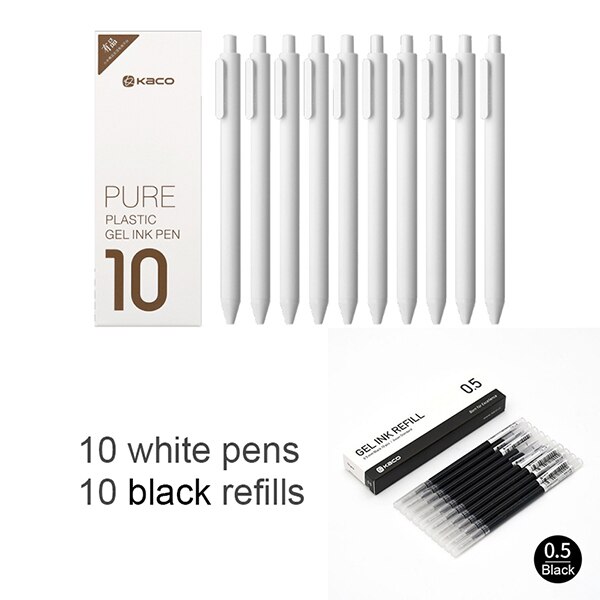 Original Xiaomi Mijia Kaco Pen 0.5mm Gel Pen Signing Pen Core Durable Signing Pen Refill Smooth Writing for School Office: white add black