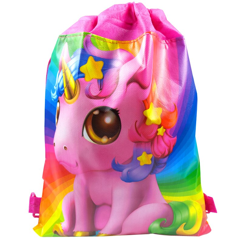 10 stk/parti piger favoriserer dejlige enhjørning mochila non-woven stoffer fødselsdagsfest baby shower dekorere blomst snoreposer: 5