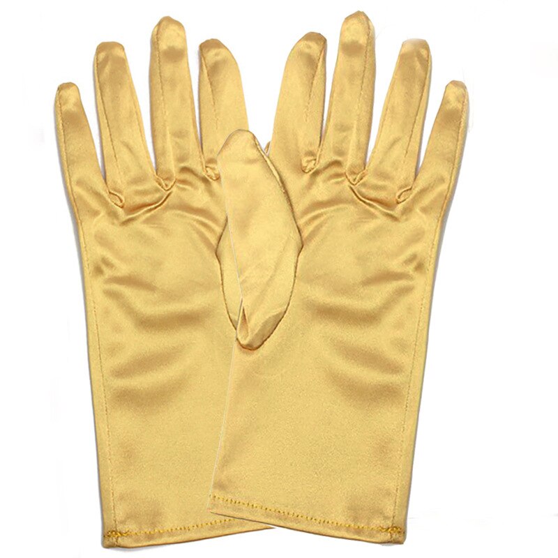 1 PC Mädchen Dame Satin- Kurze Finger Handgelenk Handschuhe Glatt Abend Party Formale Prom Kostüm strecken Handschuhe verrotten Weiß Etikette handschuh: Gold