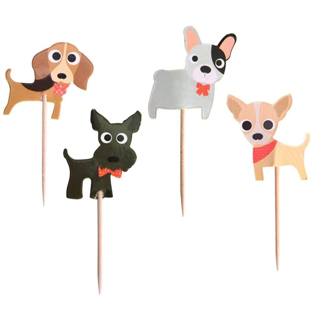 24 stk jungle safari cupcake picks dyr hunde kage toppers tegneserie hvalp hund kæledyr tema fest til børn fødselsdag dekoration