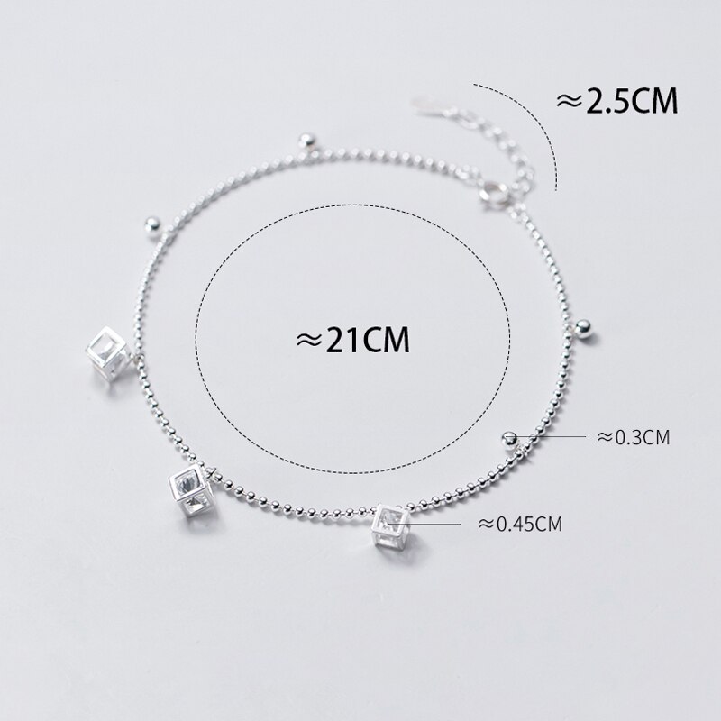 Decoratie Op Voet Enkelbandje Armband Op De Been Voet Vrouwen Zilver 925 Been Ketting Sieraden Ronde Kralen Zirkoon geometrie Kubus