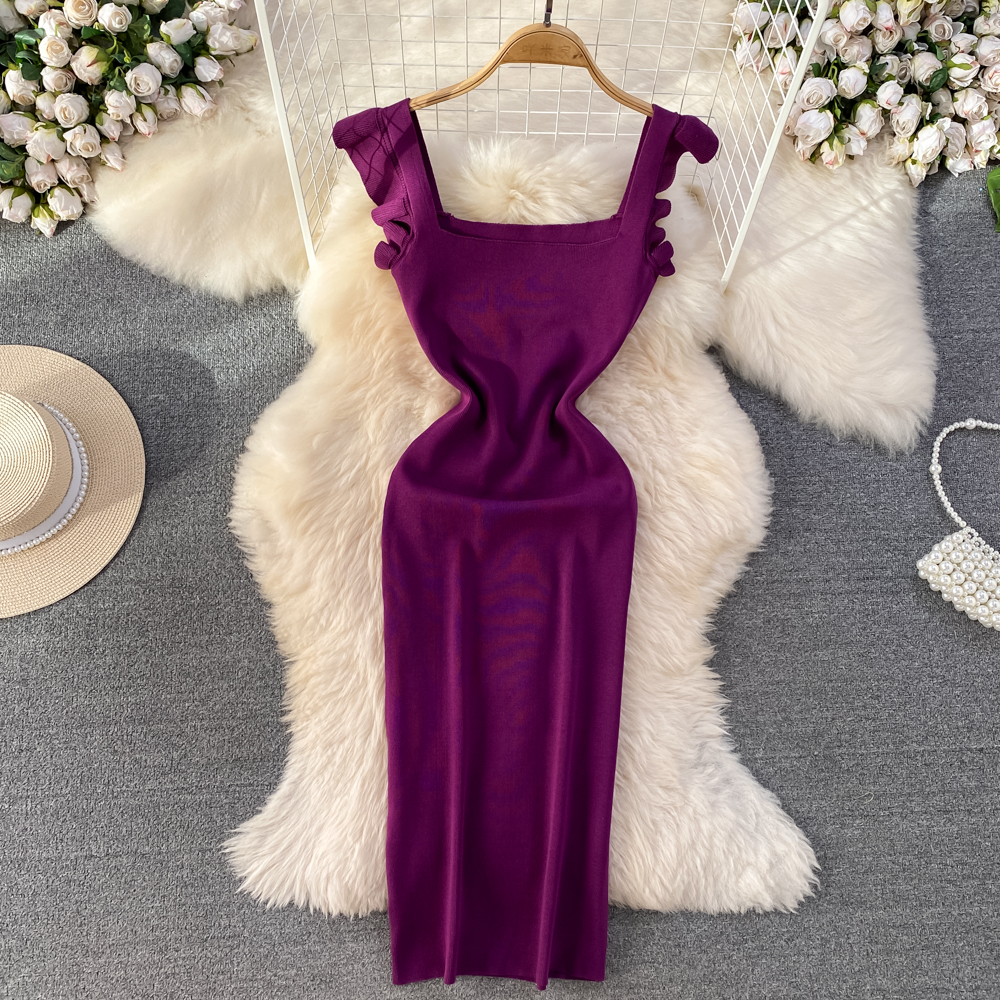 REALEFT Summer Women's Knitted Strapless Dresses Knitwear Sheath Bodycon Wrap Red Sexy Dress Female: Beige