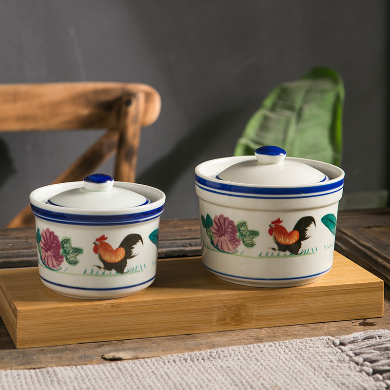 Ceramic Rooster Soup Cup Stew Cup With Lid Waterproof Commercial Hotel Restaurant Bird's Nest Cup Dessert Cup