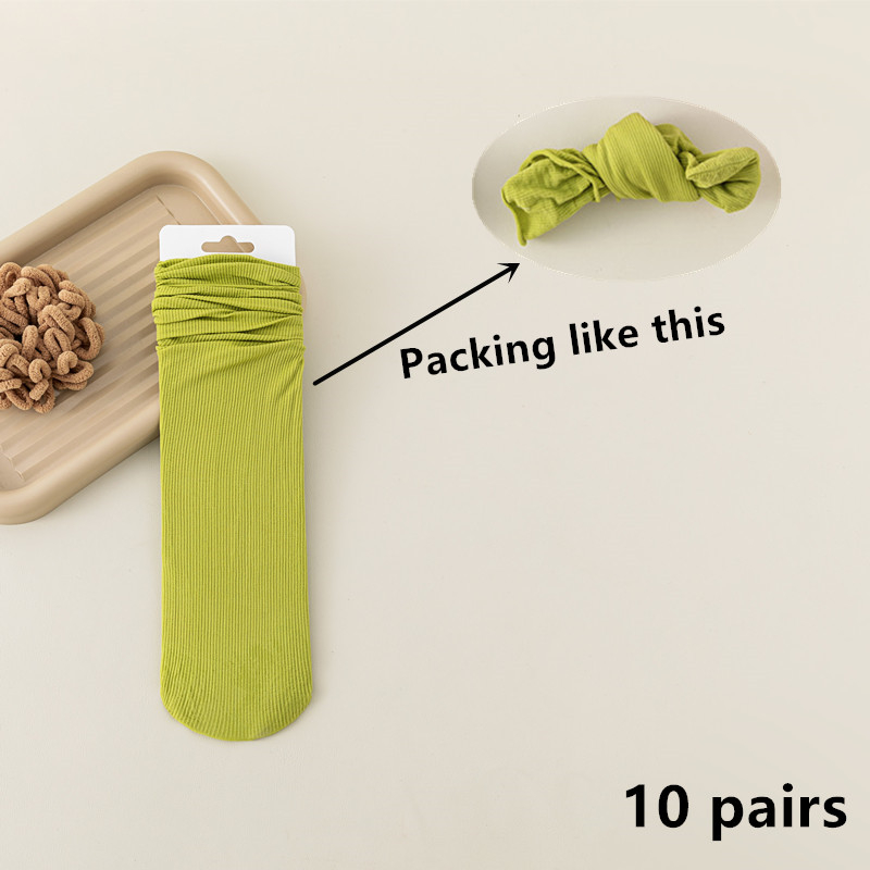 10 paar fleece sokken voor dames, losse, dunne zomersokken, effen kleur, japanse nylon sokken, collegestijl, zacht en ademend: Groente