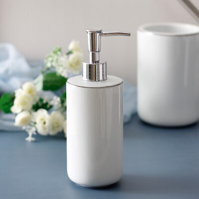 Hvid keramisk børstning mundskyl kop lotion flaske badeværelse tilbehør sæt sæbedispenser badeværelse leverancer: Sæbedispenser