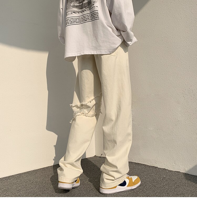 Pantalones vaqueros de pierna ancha para hombre, Jeans rectos de gran tamaño 3XL, rasgados con agujeros, ropa de calle que combinan con todo, holgados, informales, Harajuku,