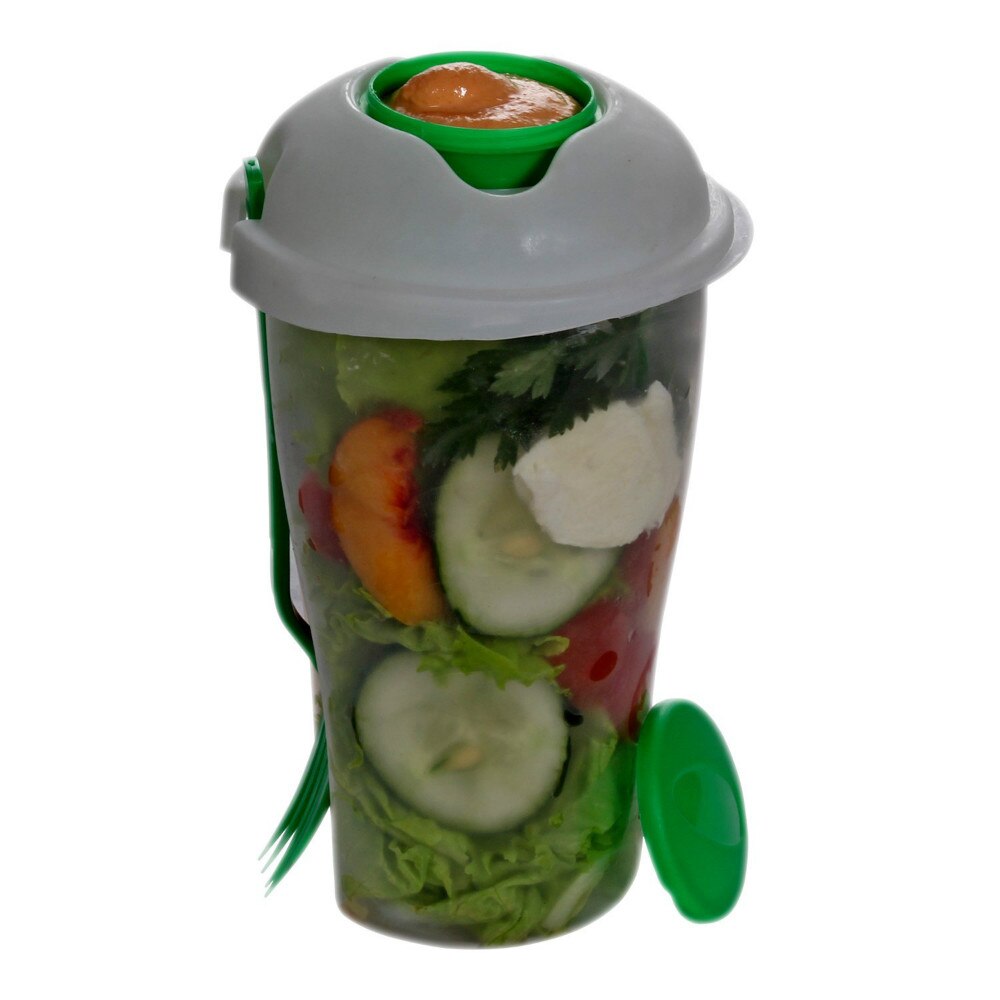 Fresh Salad Container Serving Cup Shaker with Dressing Container Fork