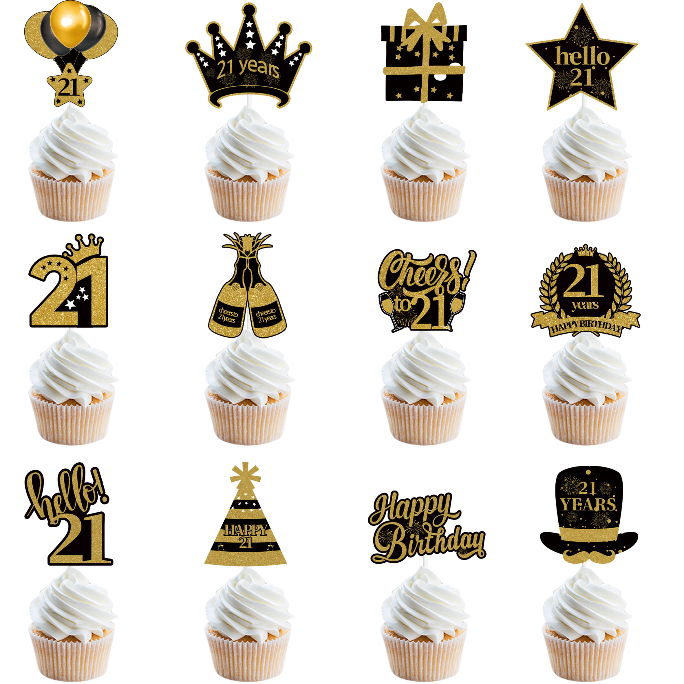 30 40 50 60 Years Old Cupcake Toppers Black Gold Cake Picks Adult Birthday Anniversary 30th 40th 50th 60th Birthday Cake Decor: Fluorescence Yellow