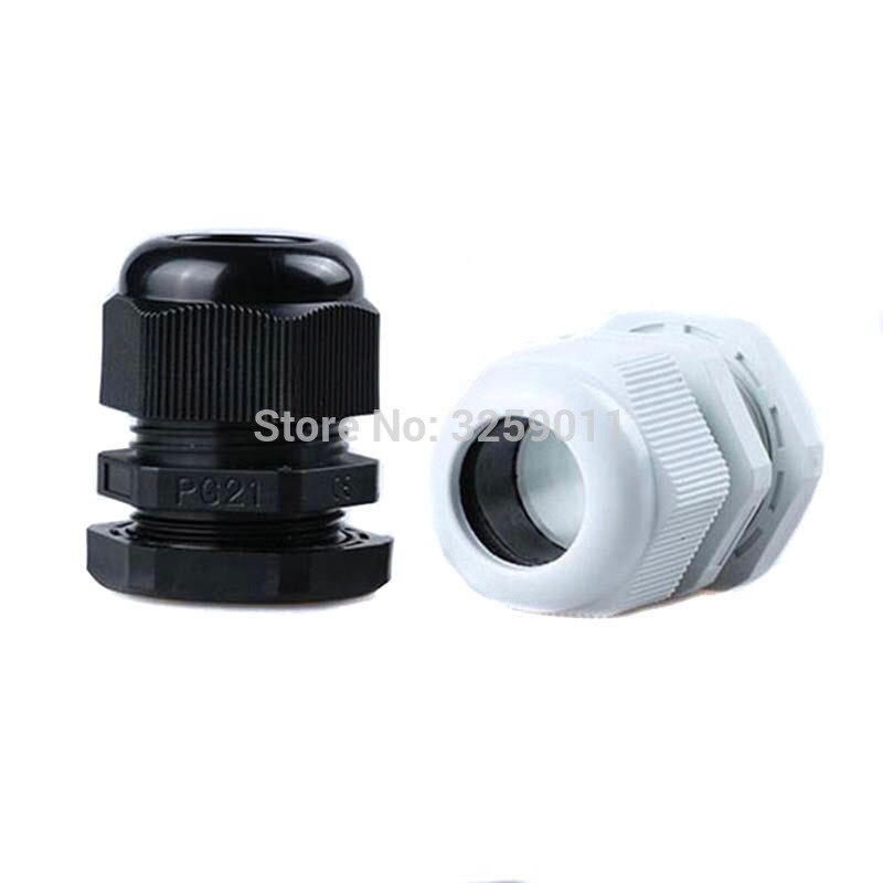 10PCS Cable Glands PG 21 Black White Waterproof Adjustable Nylon Connectors Joints With Gaskets 13-18mm For Electrical Appliance