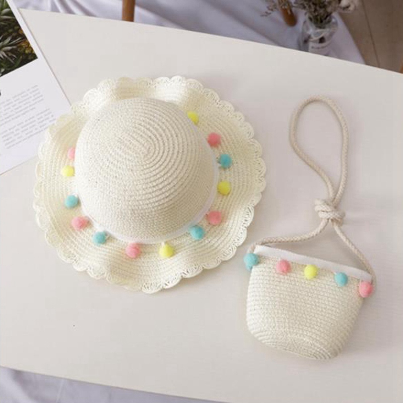 Lapsi kesä ranta aurinkohatut lapsille tytöille olki ämpäri hatut matkalippis lapsille iso lierinen pompon kasetin suojahatut