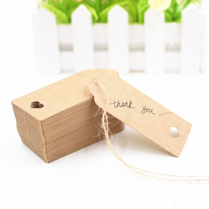100pcs DIY Message Card Bookmark Blank Card Retro Kraft Paper Love Rectangle Tag Hanging Paper Card Baking Pendant Party
