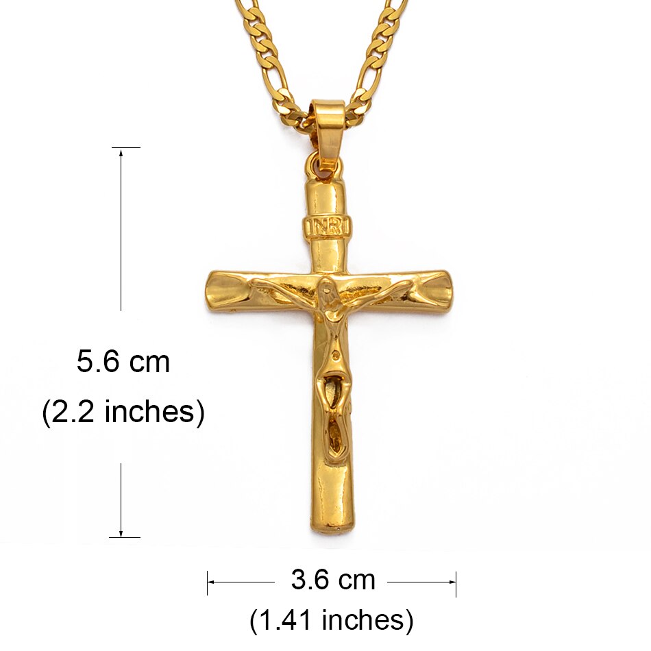 Anniyo inri kryds vedhæng halskæder kæde kvinder mænd, krucifiks kristendom guldfarve jesus af nasaret, konge af jøderne  #227806
