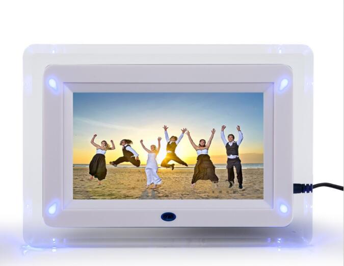 7 "TFT-LCD Multi-funktionale Digitale Foto Bild Film Rahmen MP3 MP4 Player Wecker Licht Blinkt Fernbedienung desktop: WHITE / UK Stecker