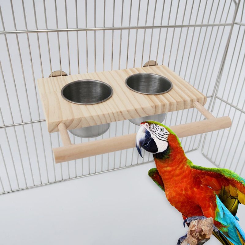 Vogel Voeden Bekers Met Klem Papegaaienkooi Water Feeder Bowl Rvs Coop Schotel Platform Baars Stand Speelgoed