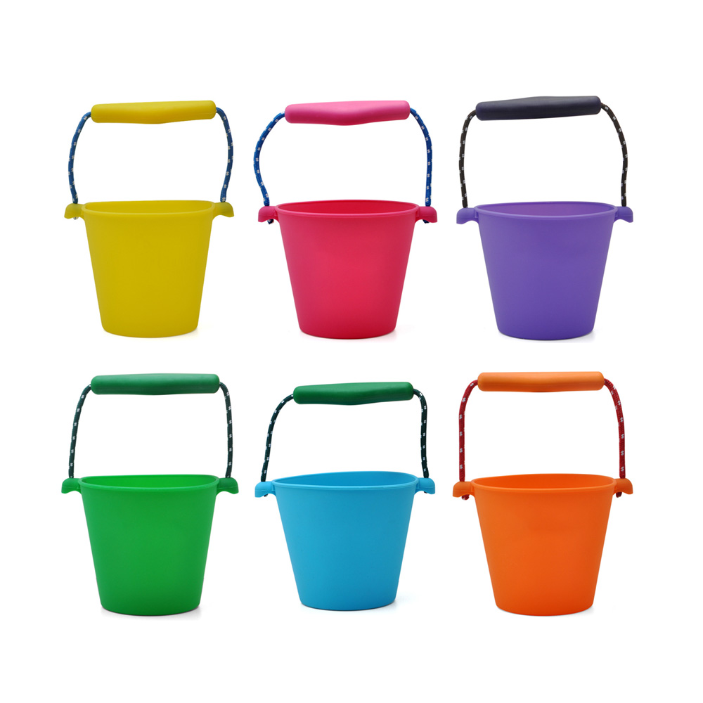 Bath Toy For Children 6 Colors Beach Bucket Silicone Folding Hand-held Barrel Baby Shower BathToy Sand Dabbling Pour Water Toy