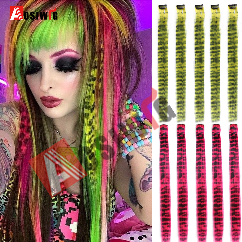 5PC Synthetic Feather Hair Extensions With Clips Heat Resistant Straight Hair Extensions Color Colored Black Hair Clip Womens 8G