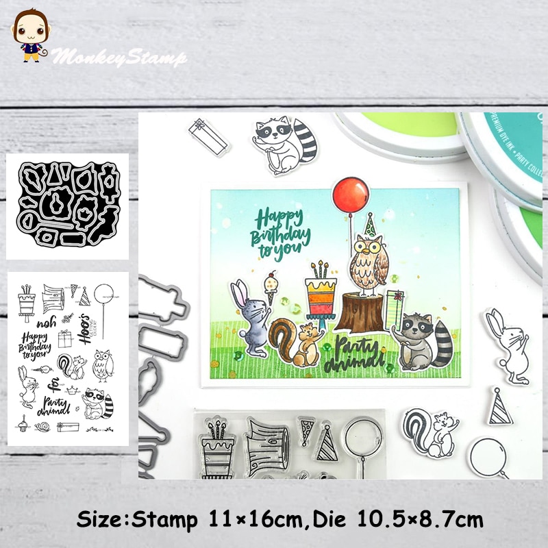 Affe Tiere Glücklich Geburtstag Kuchen Metall Schneiden Stirbt und Briefmarken Schablone für DIY Scrapbooking foto Album Präge Papier Karten