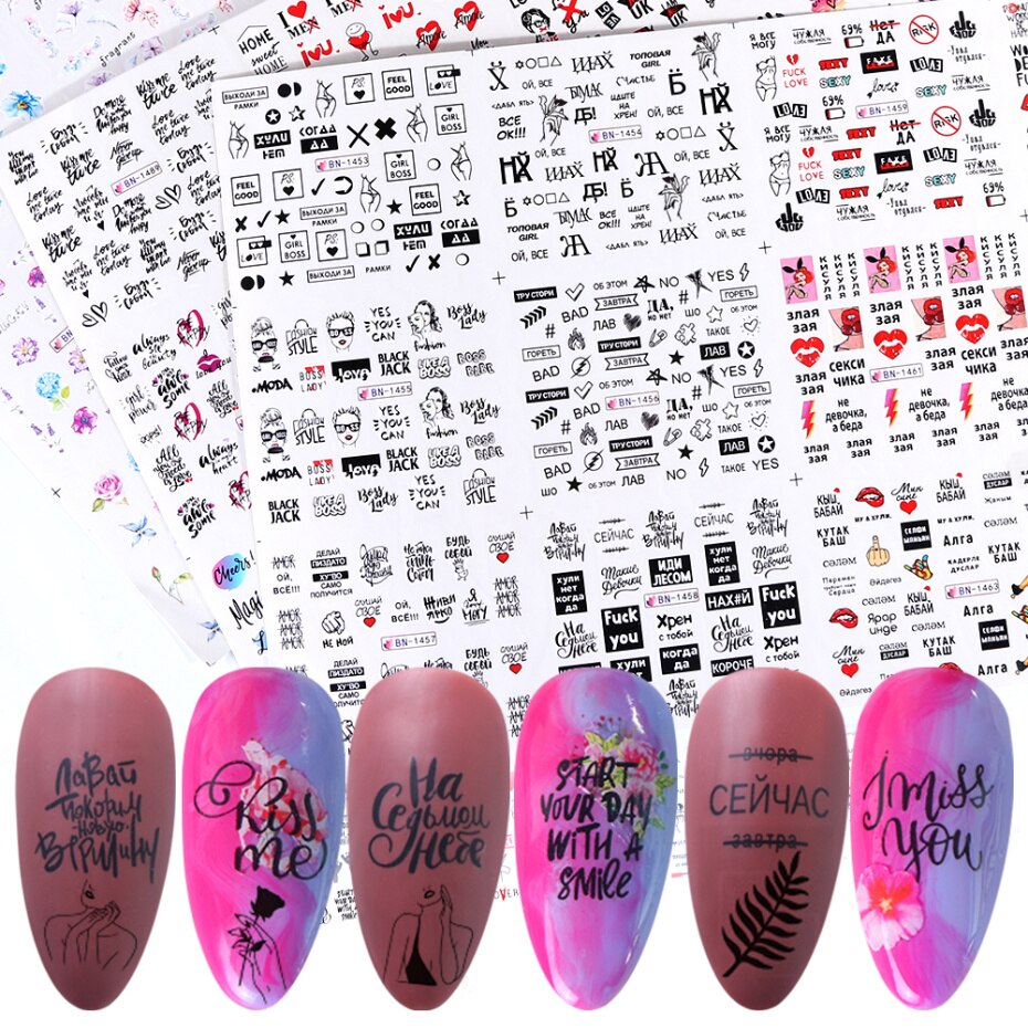 36 Pcs Nail Stickers Set Mix Valentine Letters Ontwerpen Water Decals Multi Kleur Manicure Sliders Polish Strips Sliders LA1561