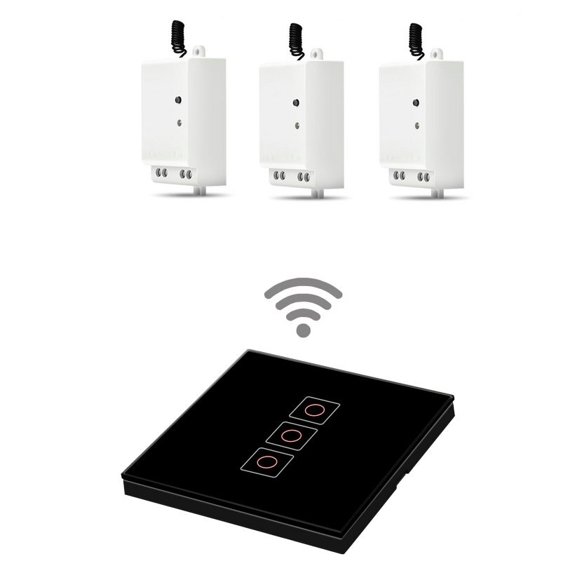 RF433 Smart Switch Remote Control Receiver 1/2/3 Gang Home Appliance Renovation Wireless RF Remote Control Switch: 3 gang black