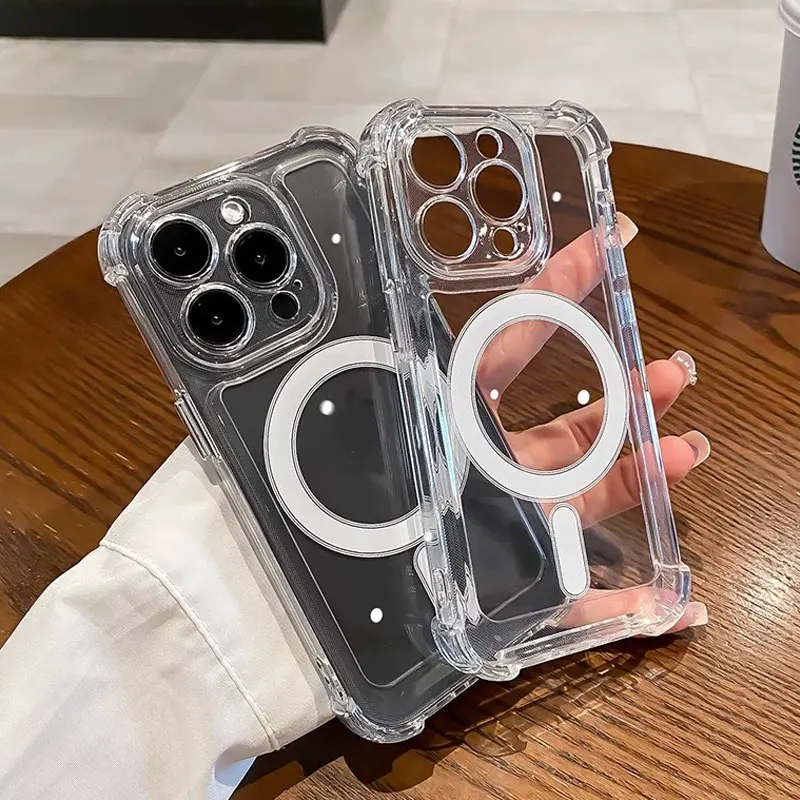 For Magsafe Transparent Case For iPhone 17 16 15 14 13 12 11 Pro Max Plus Magnetic Wireless Charge Shockproof Soft Bumper Cover