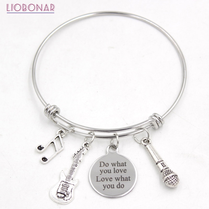 1pc roestvrijstalen sieraden verstelbare draad muzikant armband muzieknoot gitaar microfoon bedel armband muzikant voor vrouwen
