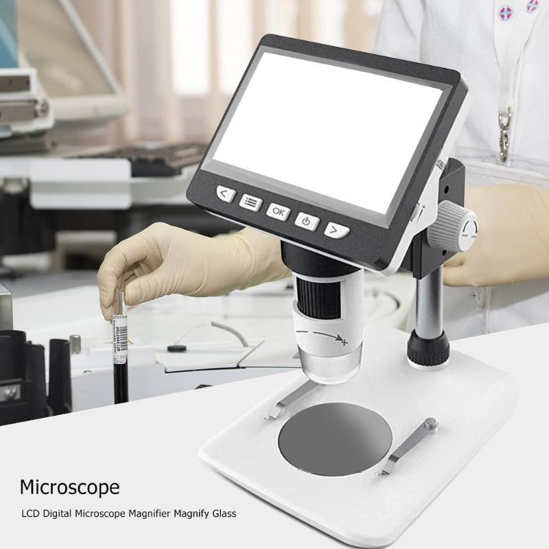 Microscopio Digital con 8 luces LCD, 4,3x1080 pulgadas, HD P, Lupa Electrónica para soldar de escritorio, compatible con 10 idiomas