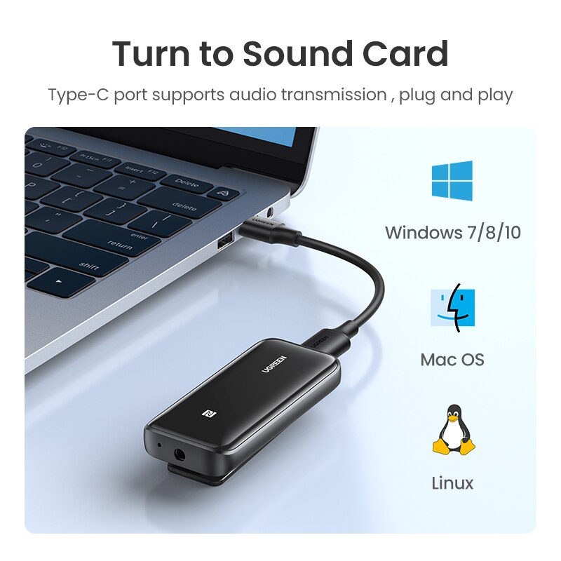 UGREEN Bluetooth 5.0 Receiver USB DAC 3.5mm Wireless Audio Headphone Amplifier NFC aptX aptX HD QCC3034 Bluetooth 5.0 Adapter