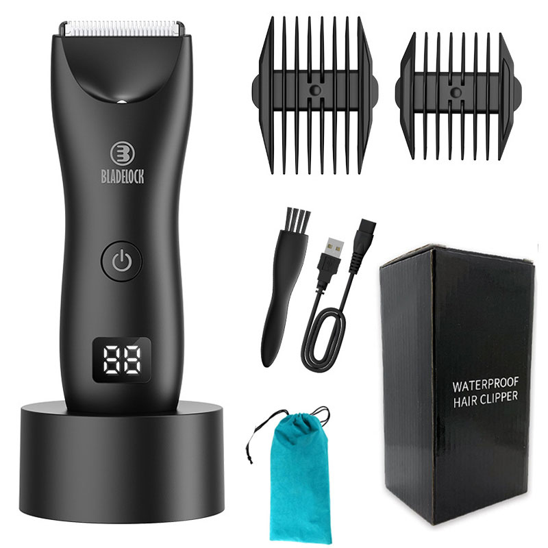 Depiladora púbica íntima para hombres, recortadora de ingle eléctrica, afeitadora masculina para áreas sensibles, maquinilla de afeitar de seguridad impermeable, vello corporal: Rosa
