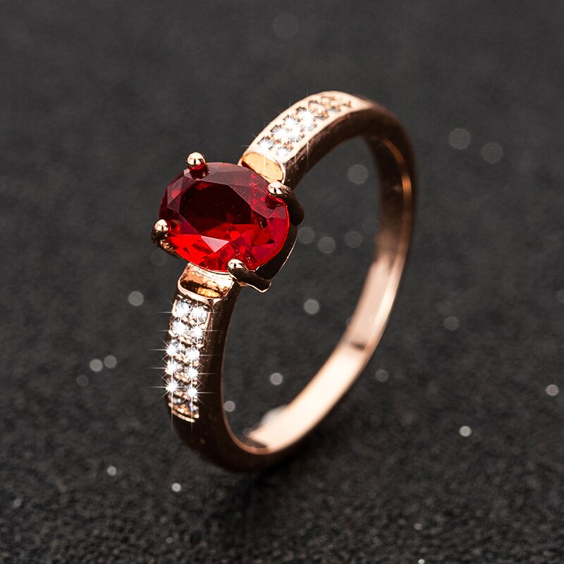 Romantische Rose Gold Oval bilden verrotten Stein Hochzeit Engagement Ringe Kupfer Ringe Für Frauen Band Spezielle Jahrestag Schmuck