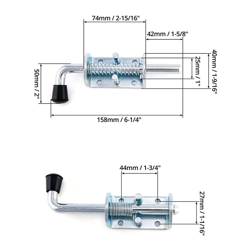 Spring Loaded Latch Pin, 2 Pack 6 Inch Heavy Duty Zinc Coated Barrel Bolt Lock Spring Loaded Latch Locking Door Lock