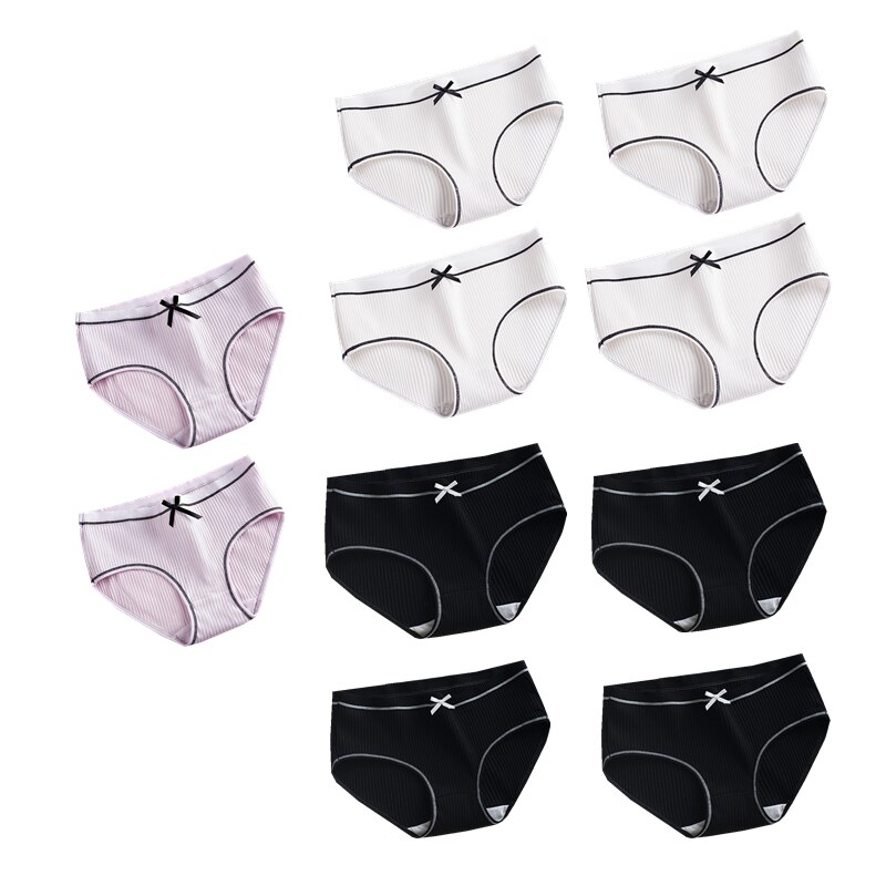 10Pcs/Lot Girls Cotton Underwear Cute Knot Soft Breathable Young Panties Solid Briefs Children Clothes: 4bai4hei2fen / M 10 to 14 years