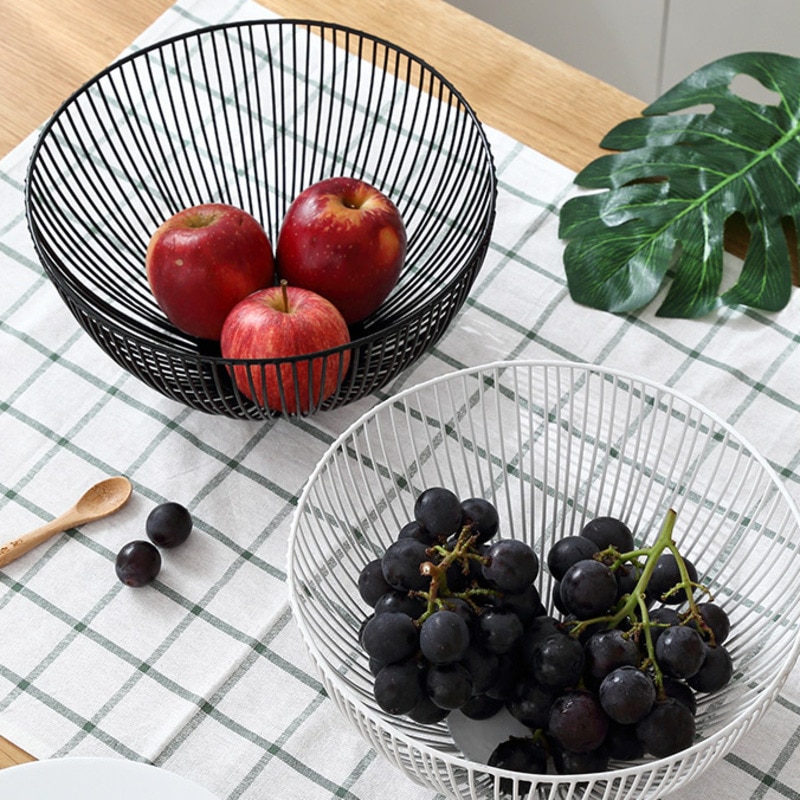 Køkkenkurv container skål metal wire kurv køkken afløbsstativ frugt grøntsag opbevaring holder snack bakke bord opbevaringsskål