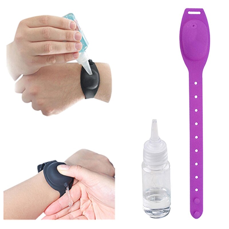 1Set Reusable Wristbands Hand Sanitizer Dispensing Portable Bracelet Liquid Wristband Hand Dispenser Wrist Support with A Bottle: Purple