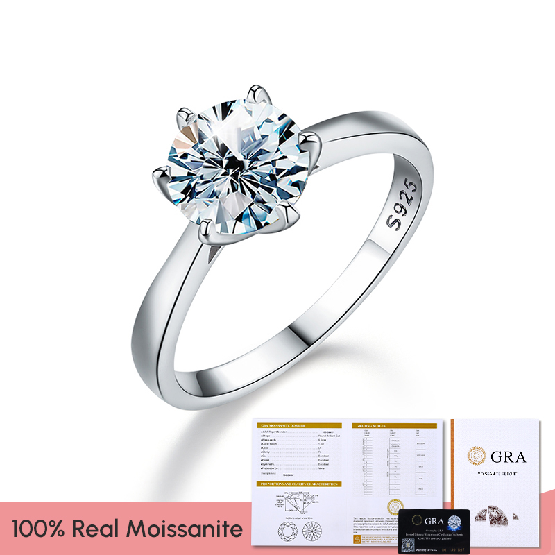 Anillo de moissanita auténtica GRA 0,5 CT 1ct, anillos de compromiso con diamantes de boda para mujer, Plata de Ley 925, joyería fina de de lujo