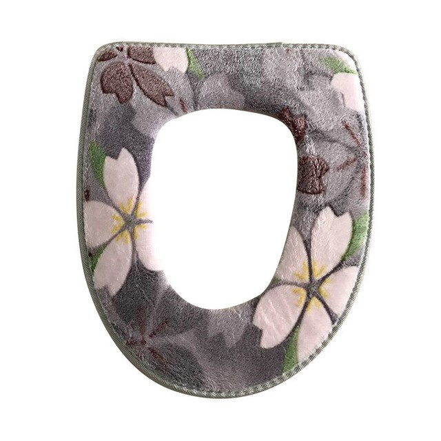 Estampado Floral cálido cómodo Coral terciopelo asiento cubre Pedestal Pan almohadillas decoración de baño 4 opciones de Color: gray
