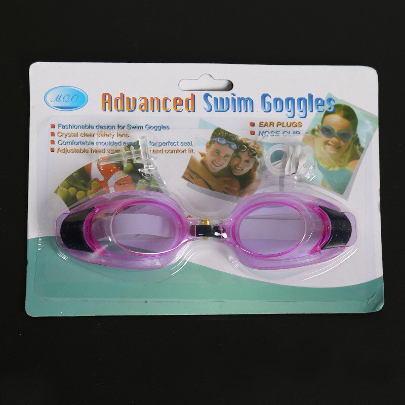 Gennemsigtige svømmebriller med næseklemme ørepropper voksne børn børn flade lys mænd og kvinder dykkerbriller: Lilla